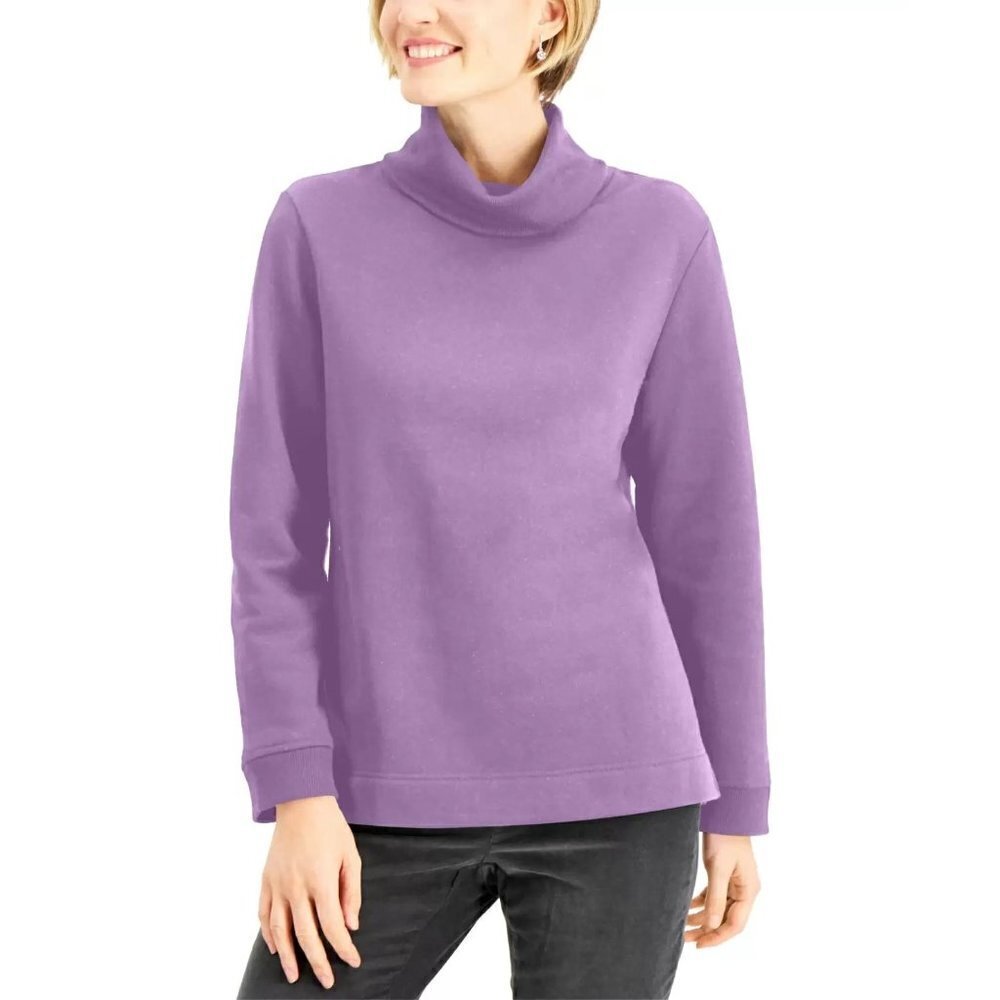 Karen Scott Sport Womens Size XS Cotton Fleece Turtleneck Sweatshirt Purple $39